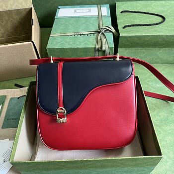 Gucci Equestrian Inspired Blue And Red Shoulder Bag Size 21x20x7 cm