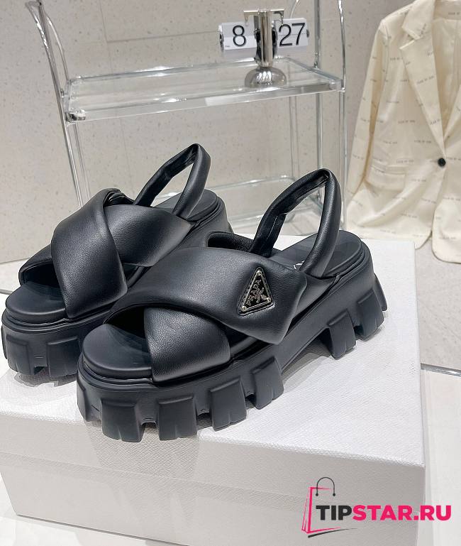 Prada Monolith Padded Nappa Black Leather Sandals - 1
