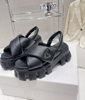 Prada Monolith Padded Nappa Black Leather Sandals