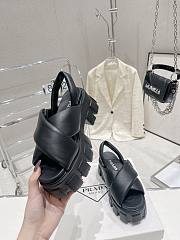 Prada Monolith Padded Nappa Black Leather Sandals - 5