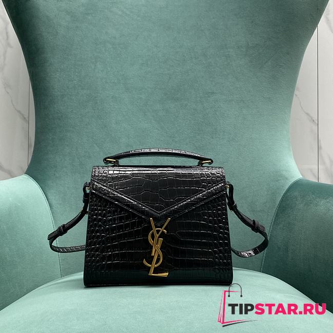 YSL Cassandra Mini Top Handle Bag In Crocodile-Embossed Shiny Leather Black Size 20x16x7,5 cm - 1