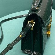 YSL Cassandra Mini Top Handle Bag In Crocodile-Embossed Shiny Leather Green Size 20x16x7,5 cm - 3