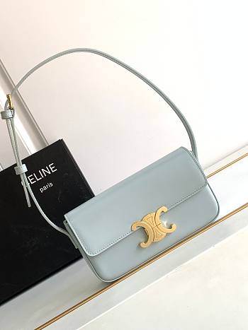 Celine Shoulder Bag Triomphe In Shiny Calfskin Soft Blue Size 20x10x4 cm