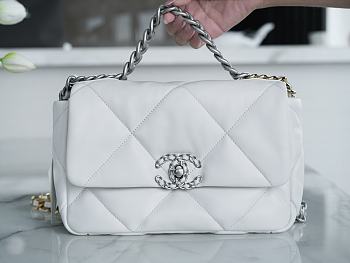 Chanel 19 Handbag White Silver Hardware Size 16×26×9 cm