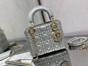 Mini Lady Dior Bag Opaline Gray Pearlescent Cannage Lambskin Size 17x15x7 cm