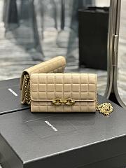 YSL Le Maillon Chain Wallet In Quilted Nubuck Suede Off White Size 19x11x4 cm - 1