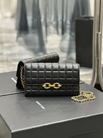 YSL Le Maillon Chain Wallet In Quilted Lambskin Black Size 19x11x4 cm