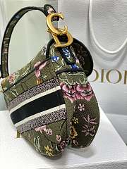 Saddle Bag Green Multicolor Dior Petites Fleurs Embroidery Size 25.5x20x6.5 cm - 5