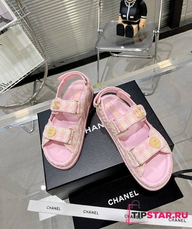 Chanel Sandals Cotton Tweed Pink - 1