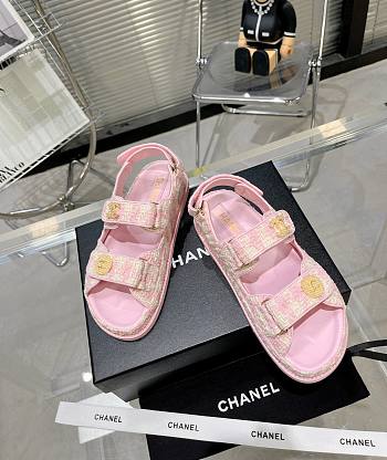 Chanel Sandals Cotton Tweed Pink