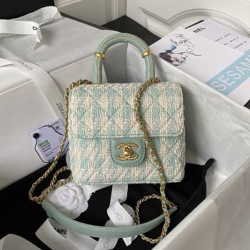 Chanel Mini Flap Bag With Top Handle Light Blue AS4035 Size 15×15.5×7.5 cm