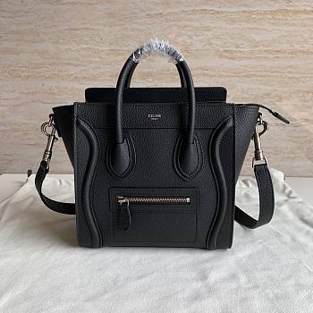 Celine Nano Luggage Bag In Drummed Calfskin Black Size 20 cm