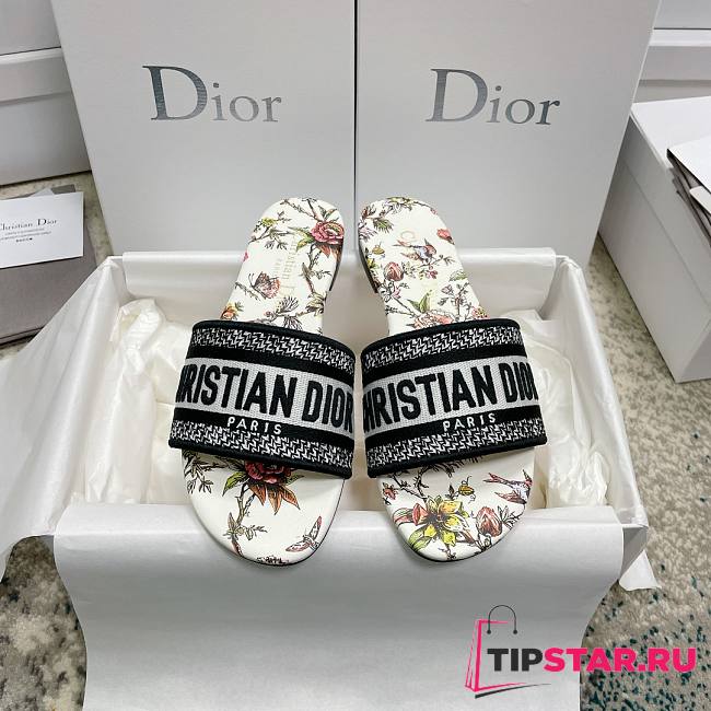 Dior Dway Slide White Multicolor Embroidered Cotton - 1