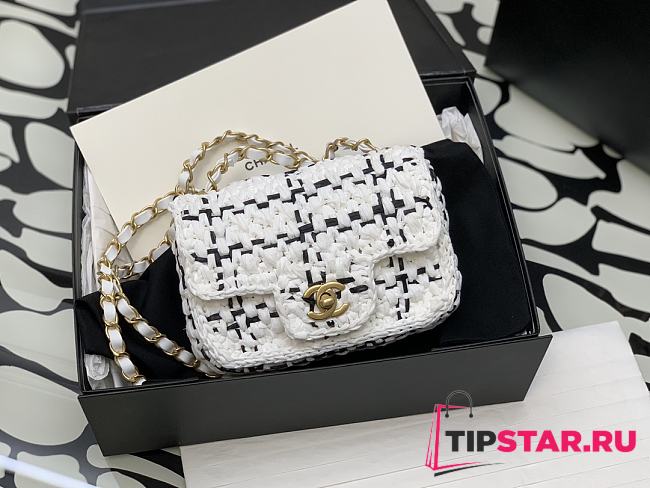 Chanel Mini Flap Bag Raffia Effect Braided Tweed AS3944 Size 13×17×6 cm - 1