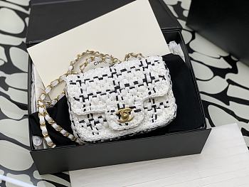 Chanel Mini Flap Bag Raffia Effect Braided Tweed AS3944 Size 13×17×6 cm