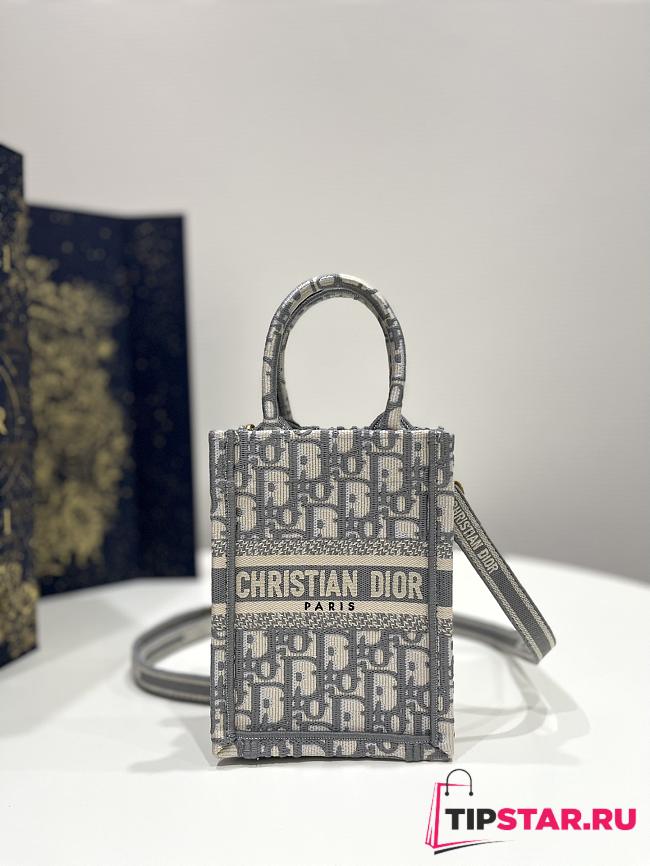 Mini Dior Book Tote Phone Bag Gray Dior Oblique Embroidery Size 13x18x5 cm - 1