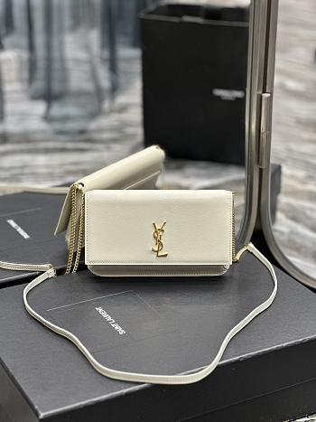 YSL Cassandre Phone Holder With Strap In Smooth Leather Blanc Vintage Size 18x11x2,5 cm