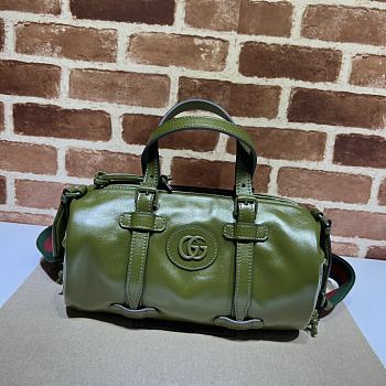 Gucci Small Duffle Bag With Tonal Double G Forest Green Leather Size 28.5x16x16 cm