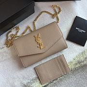 YSL Uptown Chain Wallet In Grain De Poudre Embossed Leather Taupe Size 19x12x3 cm - 1