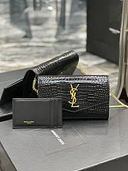 YSL Uptown Chain Wallet In Crocodile-Embossed Shiny Leather Black & Gold Size 19x12x3 CM - 1