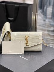 YSL Uptown Chain Wallet In Crocodile-Embossed Shiny Leather White Size 19x12x3 CM - 1