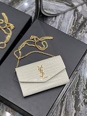 YSL Uptown Chain Wallet In Crocodile-Embossed Shiny Leather White Size 19x12x3 CM - 3