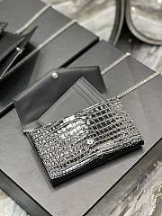 YSL Uptown Chain Wallet In Crocodile-Embossed Shiny Leather Black & Silver Size 19x12x3 CM - 4