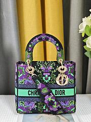 Dior Medium Lady D-Lite Bag Multicolor Dior Indian Purple Embroidery Size 24 x 20 x 11 cm - 3