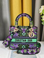 Dior Medium Lady D-Lite Bag Multicolor Dior Indian Purple Embroidery Size 24 x 20 x 11 cm - 2