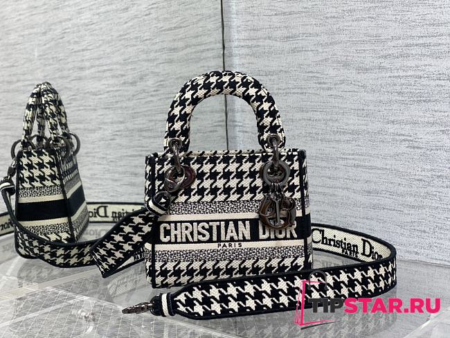Dior Mini Lady D-Lite Bag Black and White Houndstooth Embroidery Size 17x15x7 cm - 1