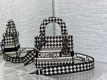 Dior Mini Lady D-Lite Bag Black and White Houndstooth Embroidery Size 17x15x7 cm