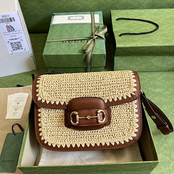 Gucci Horsebit 1955 Shoulder Bag Raffia Size 25x18x8 cm