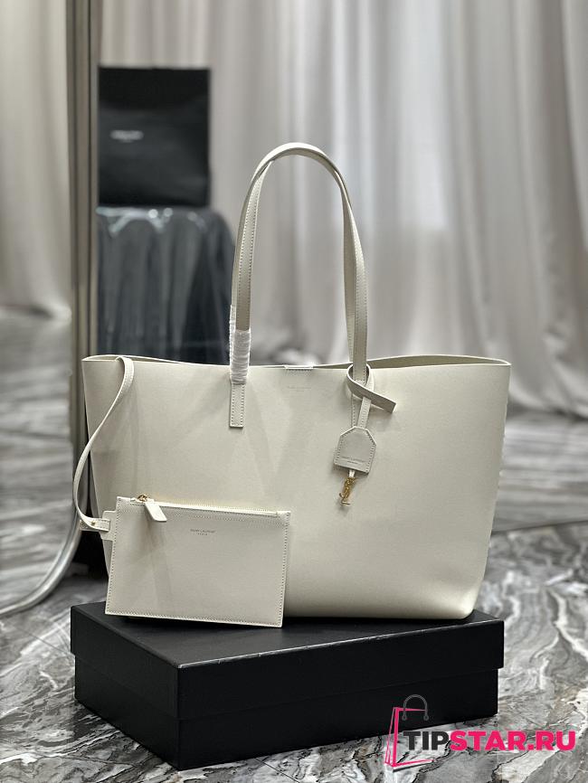 YSL Shopping Saint Laurent E/W In Supple Leather White Size 37x28x13 cm - 1