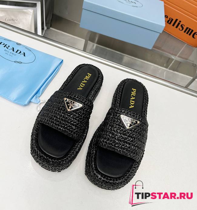 Prada Crochet Flatform Slides Black - 1