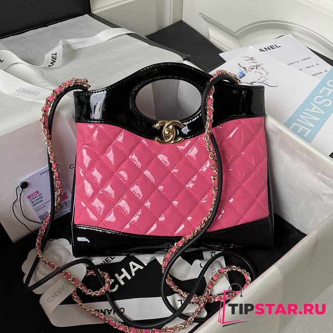 Chanel 31 Mini Shopping Bag AS4133 Pink & Black Patent Calfskin Size 22 × 23 × 5.5 cm - 1