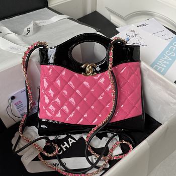 Chanel 31 Mini Shopping Bag AS4133 Pink & Black Patent Calfskin Size 22 × 23 × 5.5 cm