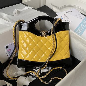 Chanel 31 Mini Shopping Bag AS4133 Yellow & Black Patent Calfskin Size 22 × 23 × 5.5 cm