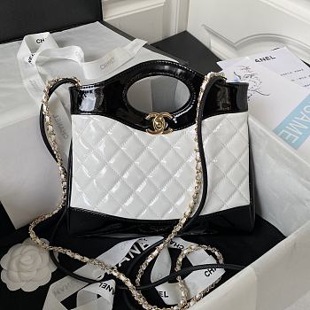 Chanel 31 Mini Shopping Bag AS4133 White & Black Patent Calfskin Size 22 × 23 × 5.5 cm