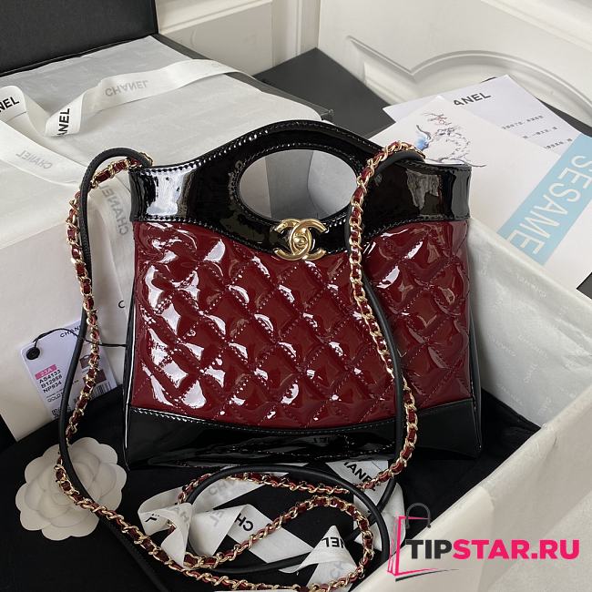 Chanel 31 Mini Shopping Bag AS4133 Burgundy & Black Patent Calfskin Size 22 × 23 × 5.5 cm - 1