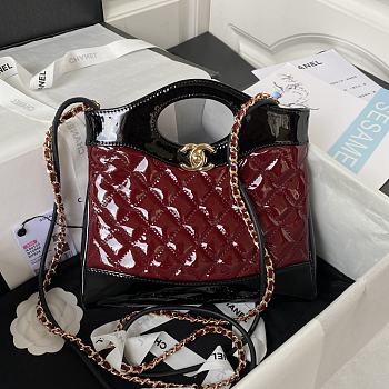 Chanel 31 Mini Shopping Bag AS4133 Burgundy & Black Patent Calfskin Size 22 × 23 × 5.5 cm