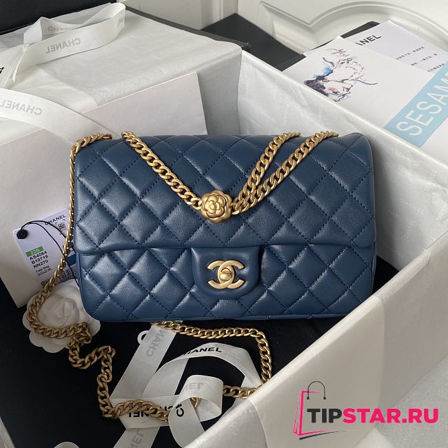 Chanel Casual Style Street Style Chain Dark Blue Leather Size 14.5x23.5x7 cm - 1