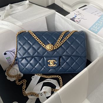 Chanel Casual Style Street Style Chain Dark Blue Leather Size 14.5x23.5x7 cm