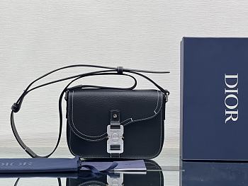 Dior Essentials Mini Saddle Bag With Strap Black Grained Calfskin Size 23 x 18 x 6 cm