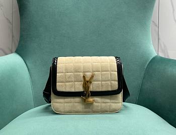 YSL Solferino Small Satchel In Quilted Nubuck Suede Off White And Black Size 18,5 X 14 X 6 CM