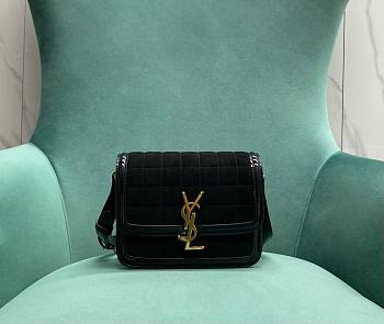 YSL Solferino Small Satchel In Quilted Nubuck Suede Black Size 18,5 X 14 X 6 CM