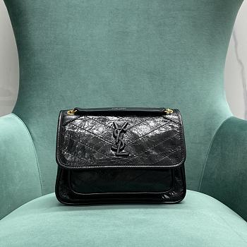 YSL Niki Baby Chain Bag In Crinkled Vintage Leather Noir Size 21 X 16 X 7,5 CM