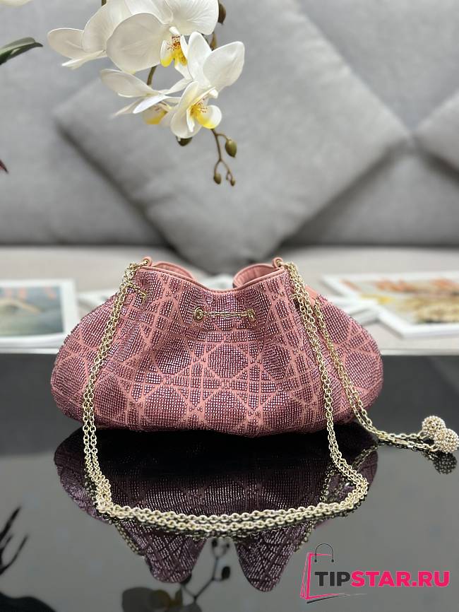 Dior Dream Bucket Bag Ethereal Pink Cannage Cotton with Bead Embroidery Size 26 x 14 x 11 cm - 1