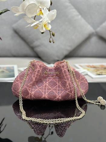 Dior Dream Bucket Bag Ethereal Pink Cannage Cotton with Bead Embroidery Size 26 x 14 x 11 cm