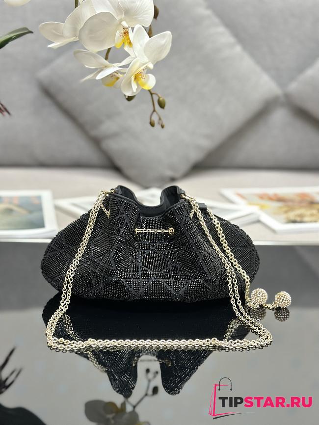 Dior Dream Bucket Bag Ethereal Black Cannage Cotton with Bead Embroidery Size 26 x 14 x 11 cm - 1