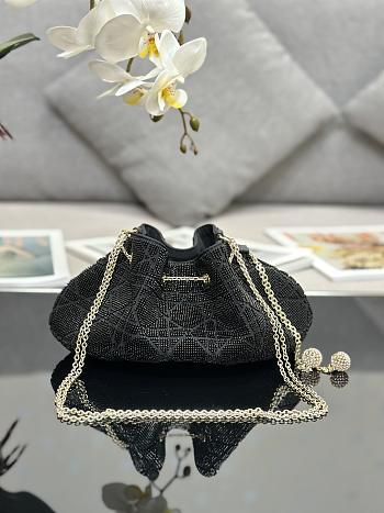 Dior Dream Bucket Bag Ethereal Black Cannage Cotton with Bead Embroidery Size 26 x 14 x 11 cm